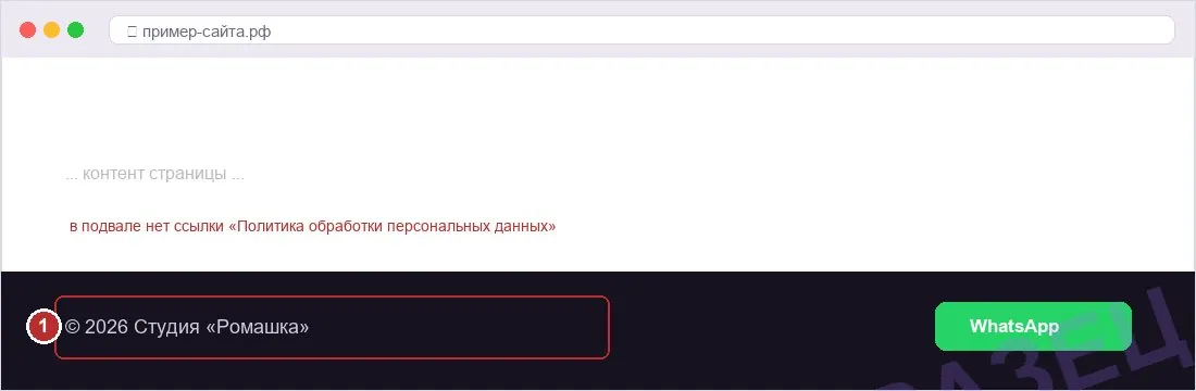 Скриншот проверяемой страницы сайта с выявленным нарушением